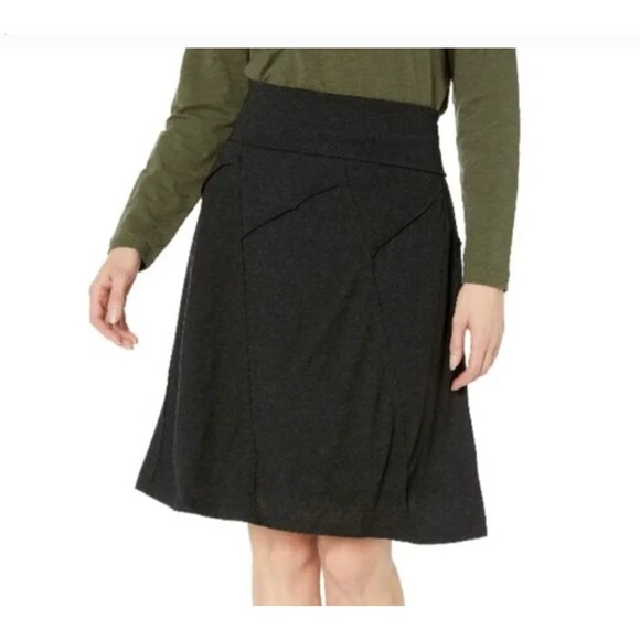 Prana Daphne Wool Blend Skirt‎ Sz Medium Dark Grey A-Line Foldover Waist - Picture 1 of 11